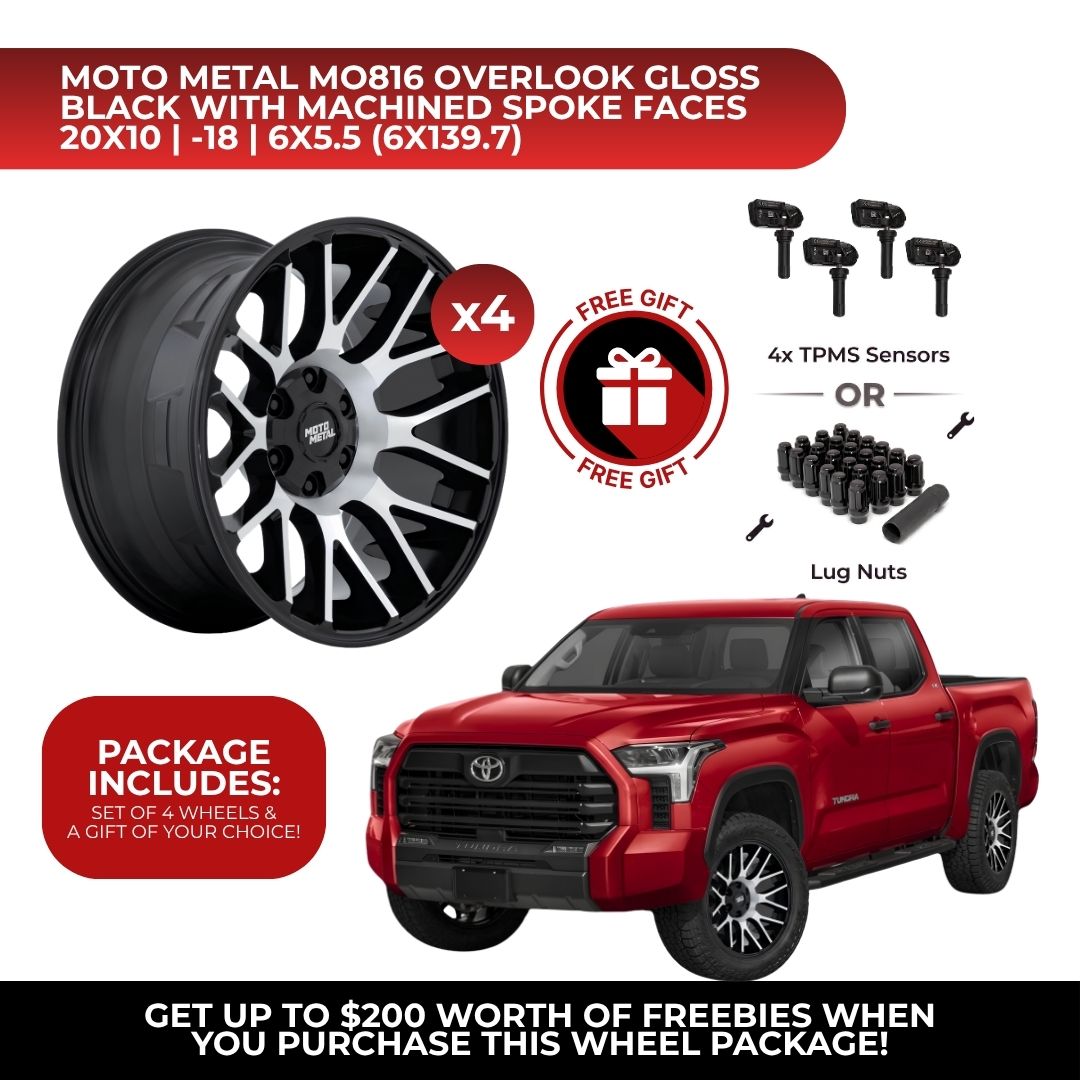 Moto Metal MO816 Overlook 20x10 6x139.7 GBM 4pcs | Fits Toyota Tundra | Free TPMS Sensors or Lug Nuts