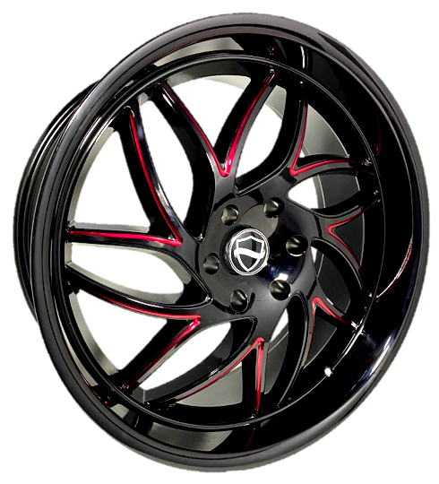 ELEGANCE MAGIC 22x9.5 24 6x139.7 Gloss Black Candy Red Milled, Gloss Black Lip