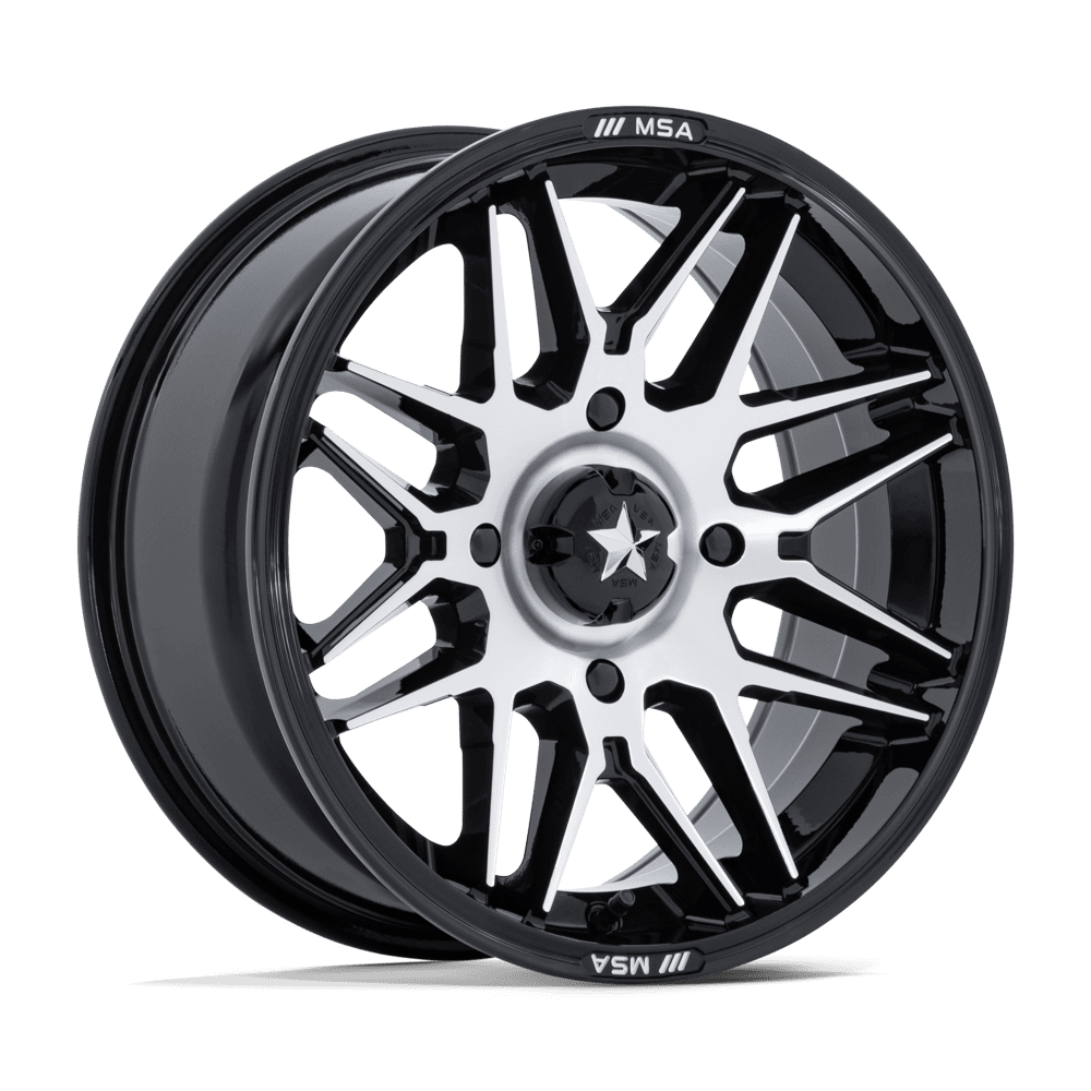 MSA OFFROAD WHEELS M52 RADAR UTV 14X7 10 4X137 GLOSS BLACK W/ MACHINED FACE