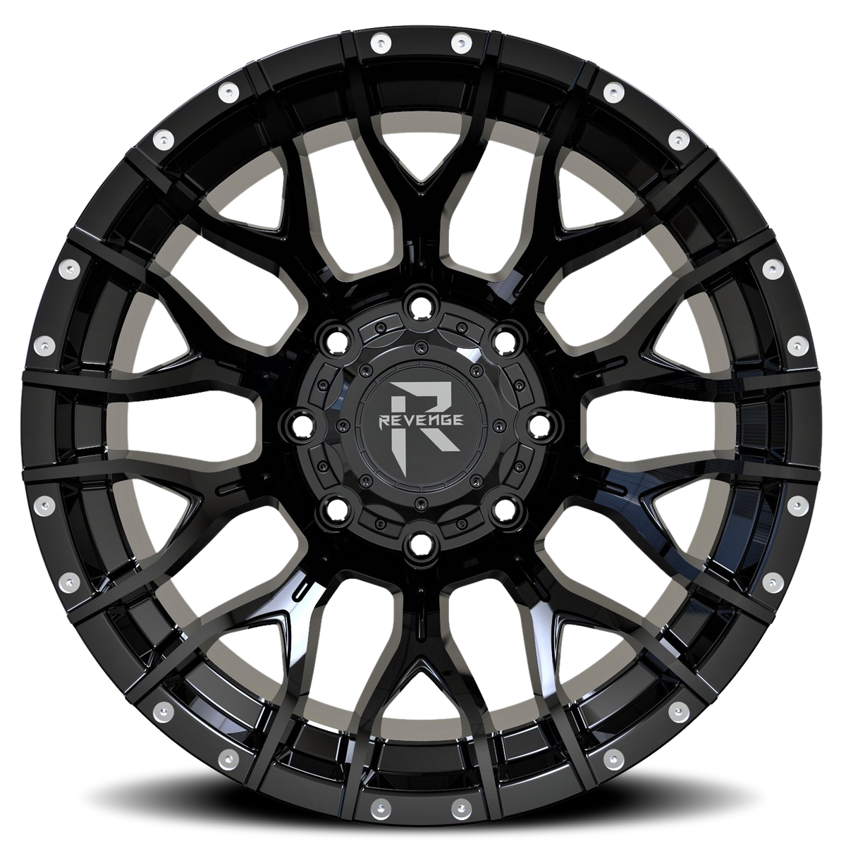 REVENGE OFFROAD RV201 20X9 0 5X127/5X139.7 GLOSS BLACK RIVETS