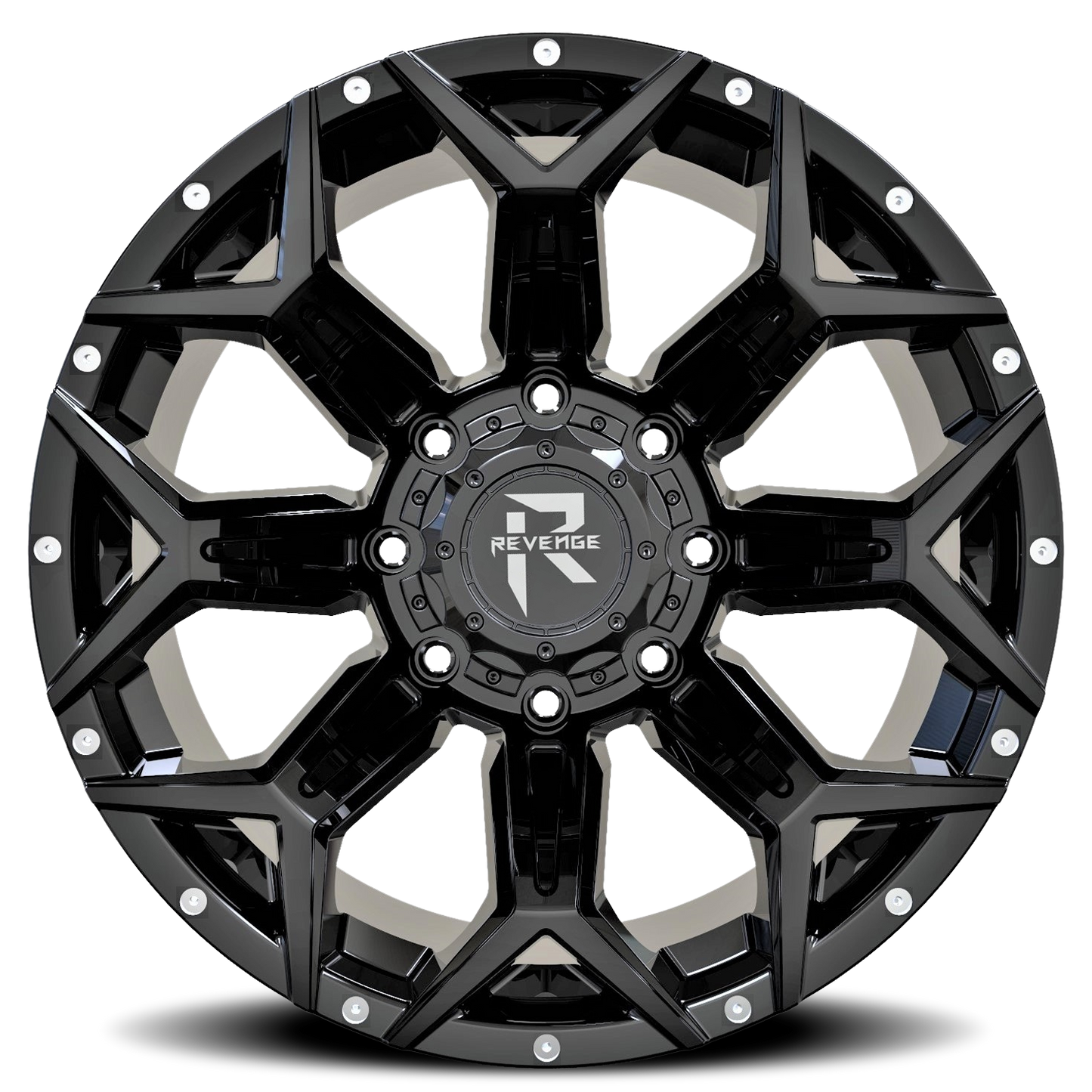 REVENGE OFFROAD RV202 20X10 -19 8X165.1 GLOSS BLACK RIVETS