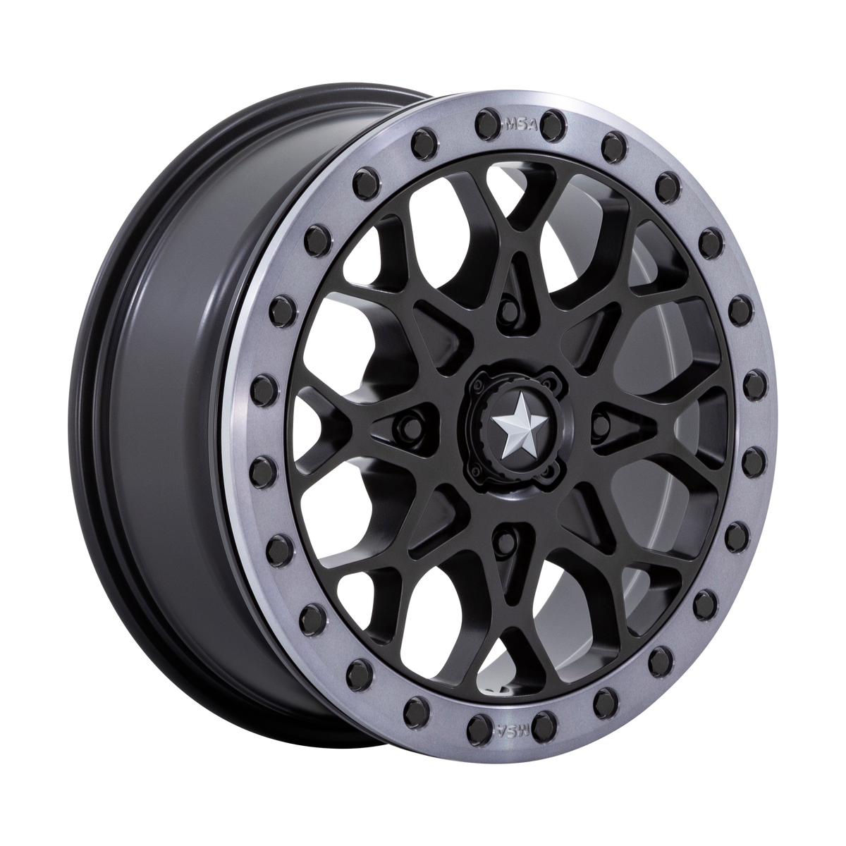 MSA OFFROAD WHEELS M48 PORTAL BEADLOCK 15X6 38 4X137 SATIN BLACK WITH GRAY TINT RING