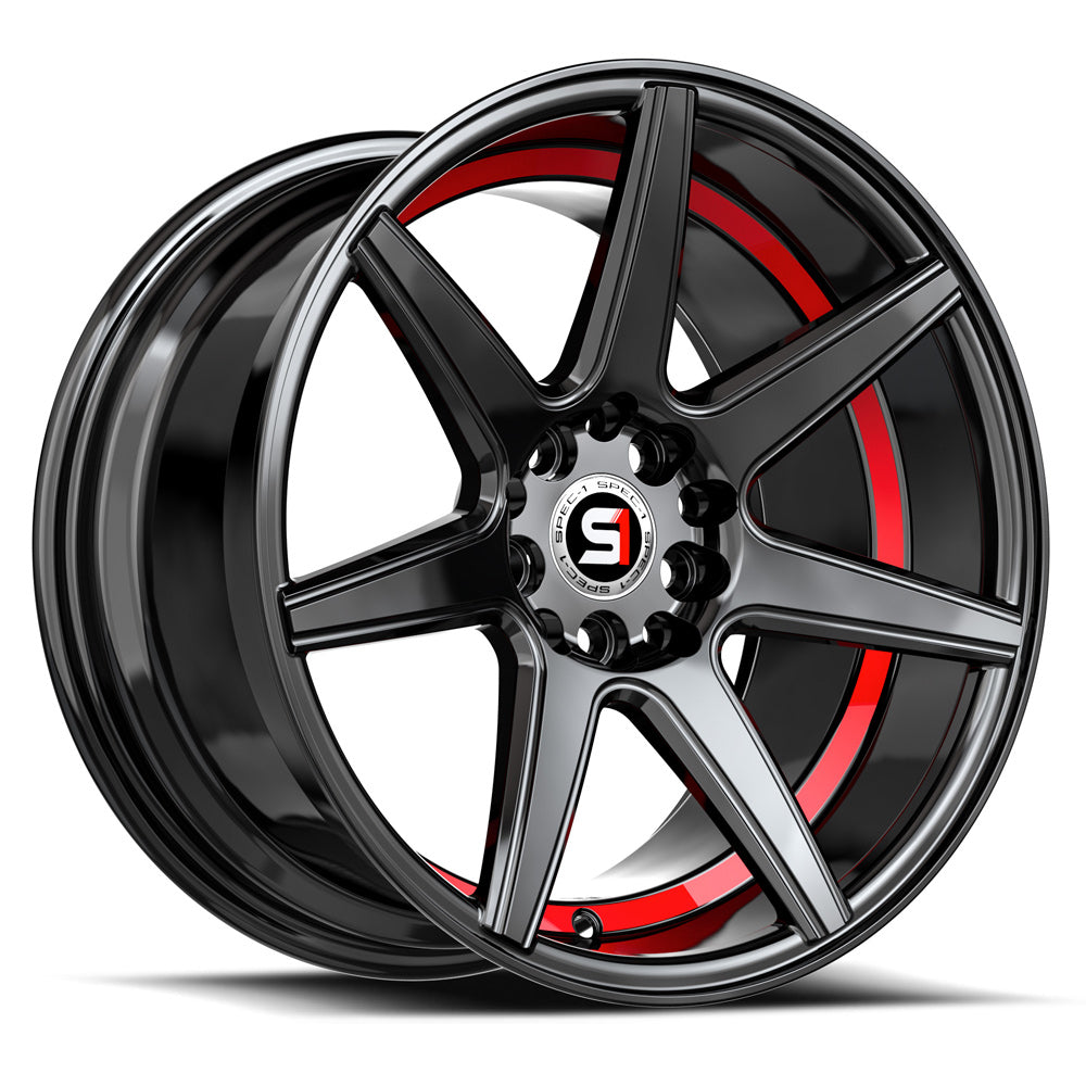 Spec-1 SP-73 18x8 38 4x100/4x114.3 Gloss Black & Red Undercut SP-73188938GBRU