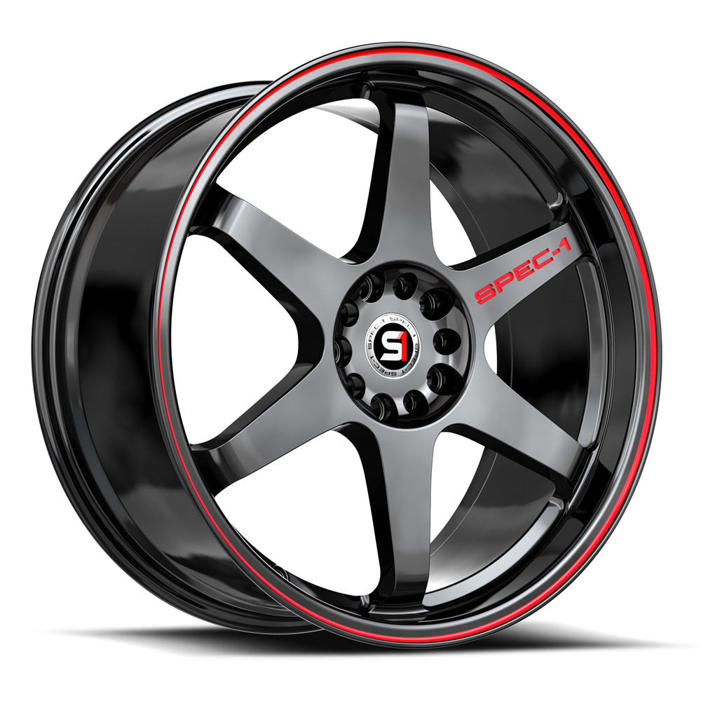 Spec-1 SPT-33 17x9 25 Blank 4x/5x Gloss Black & Red Line SPT-33179BL25GBRL
