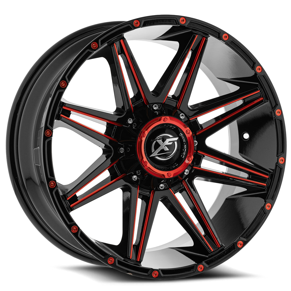 XF Off-Road XF-220 20x10 -12 5x127/5x139.7 Gloss Black & Red Milled XF-220201051271397-12GBRM