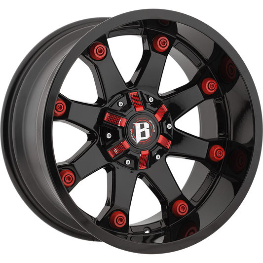 BALLISTIC BEAST 20X10 10X127/139.7 OFFSET -24 GLOSS BLACK w/RED ACCENTS - Tires and Engine Performance