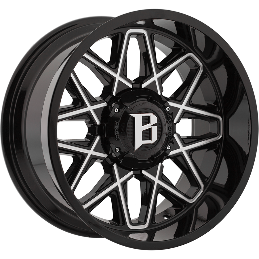 BALLISTIC  818-ATOMIC 20X12 10X135/139.7 OFFSET -44 GLOSS BLACK w/MILLED WINDOWS - Tires and Engine Performance