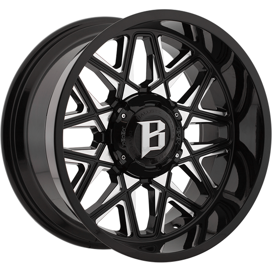 BALLISTIC SPIDER 20X12 12X135/139.7 Offset -44 GLOSS BLACK w/MILLED WINDOWS - Tires and Engine Performance