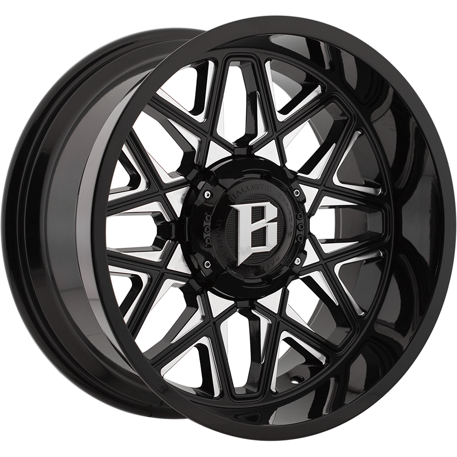 BALLISTIC 819-SPIDER 20X10 12X135/139.7 Offset -24 GLOSS BLACK w/MILLED WINDOWS - Tires and Engine Performance
