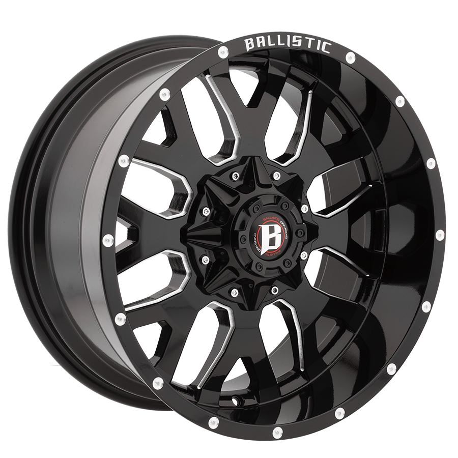 BALLISTIC 853-TANK 20X9 12X114.3/139.7 OFFSET +12 GLOSS BLACK w/ MILLED WINDOWS - Tires and Engine Performance