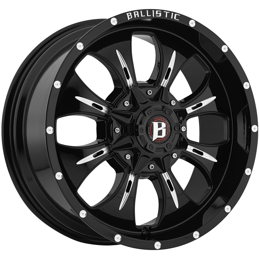 BALLISTIC 951-DAGGER 20X9 10X114.3/127 OFFSET +12 GLOSS BLACK w/ MILLED WINDOWS - Tires and Engine Performance
