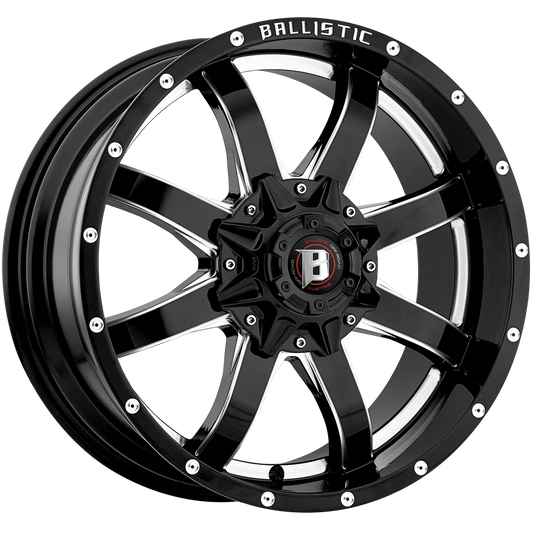 BALLISTIC 955-ANVIL 17X9 10X135/139.7 OFFSET +12 GLOSS BLACK w/ MILLED WINDOWS - Tires and Engine Performance