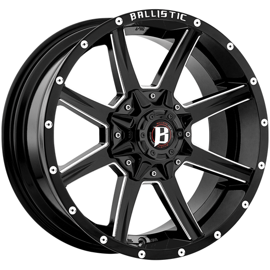 BALLISTIC 956-RAZORBACK 20X9 10X114.3/127 OFFSET +00 GLOSS BLACK w/ MILLED WINDOWS - Tires and Engine Performance