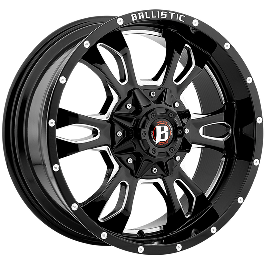 BALLISTIC 957-MACE 20X9 12X135/139.7 OFFSET +00 GLOSS BLACK w/ MILLED WINDOWS - Tires and Engine Performance