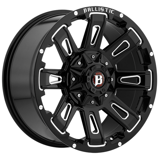 BALLISTIC 958-RAVAGE 20X9 16X170/180 OFFSET -12 GLOSS BLACK w/ MILLED WINDOWS - Tires and Engine Performance