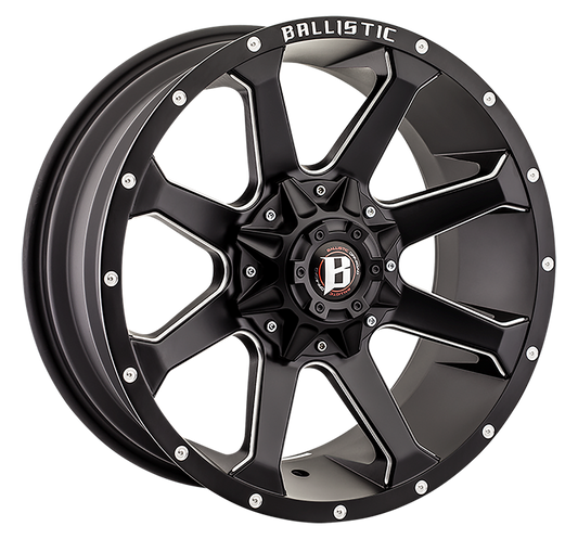 BALLISTIC 971-HAWK 20X9 12X135/139.7 OFFSET +18 FLAT BLACK MILLED WINDOWS - Tires and Engine Performance