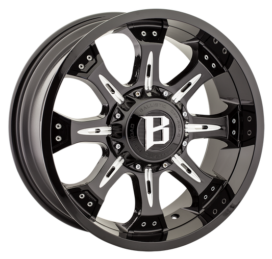 BALLISTIC 973-SCORPION 20X9 12X135/139.7 OFFSET +18 GLOSS BLACK w/MILLED WINDOWS - Tires and Engine Performance