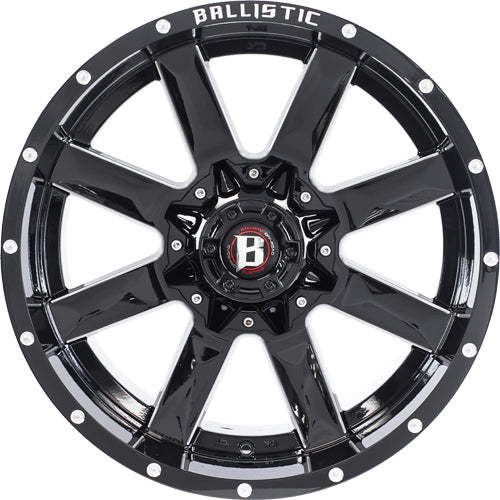 Ballistic 959 Rage 22x12 -44 5x127 (5x5)/139.7 (5x5.5) Gloss Black Milled - Tires and Engine Performance