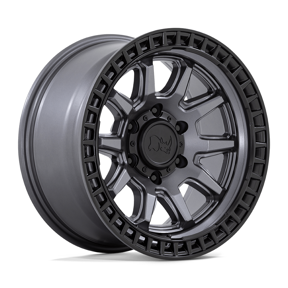 BLACK RHINO CALICO 17X8.5 34 5X114.3 MATTE GUNMETAL WITH MATTE BLACK LIP