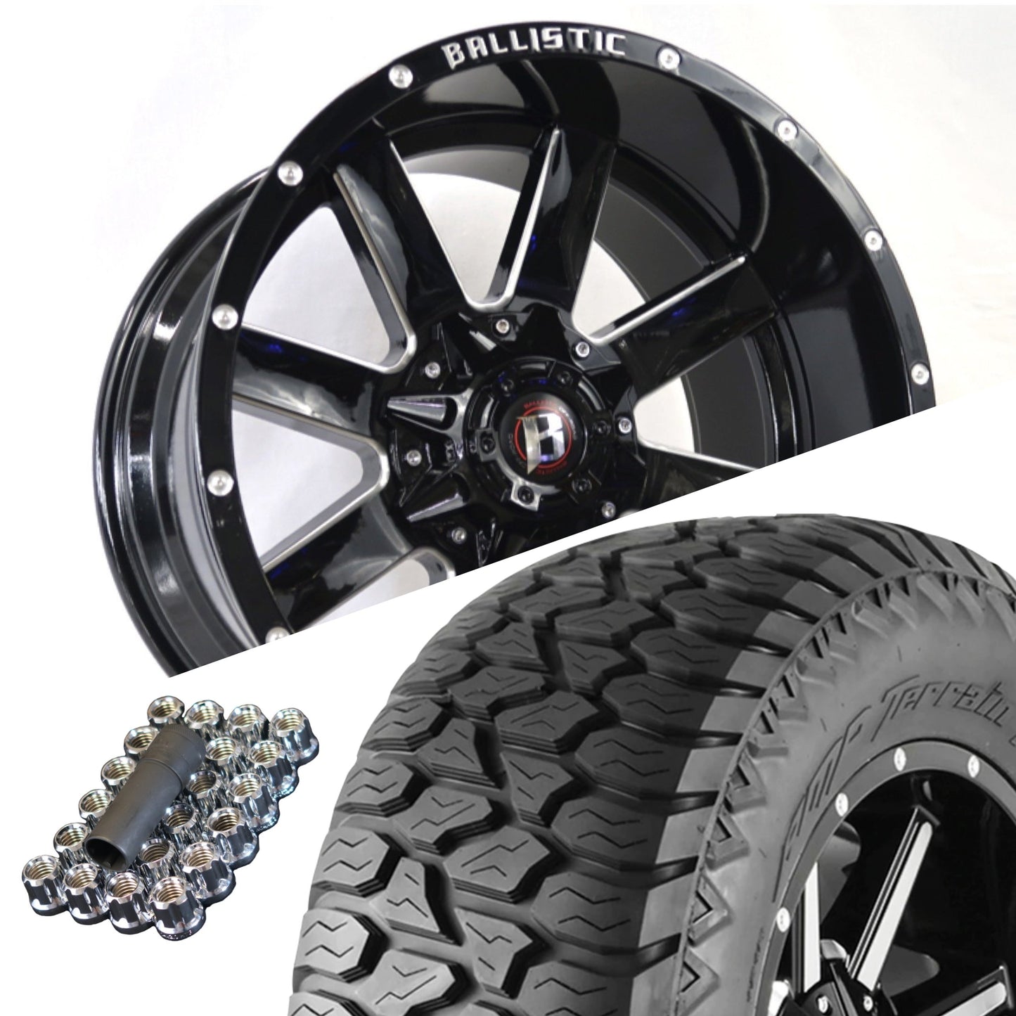 Ballistic 959 20x10 ET-19 8x170/8x180 Gloss Black Milled (Wheel and Tire Package) - Tires and Engine Performance