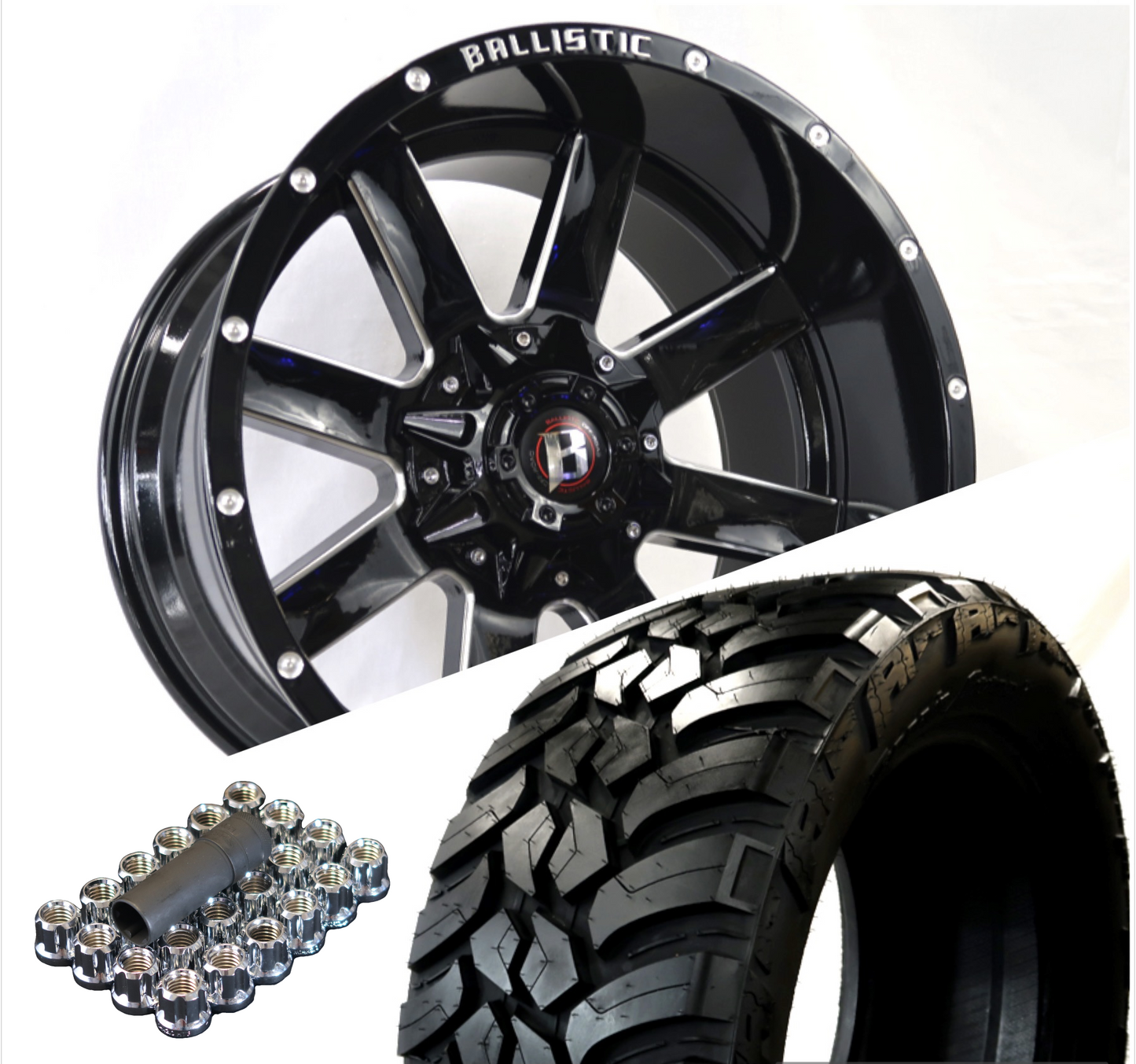 Ballistic 959 20x10 ET-19 8x170/8x180 Gloss Black Milled (Wheel and Tire Package) - Tires and Engine Performance