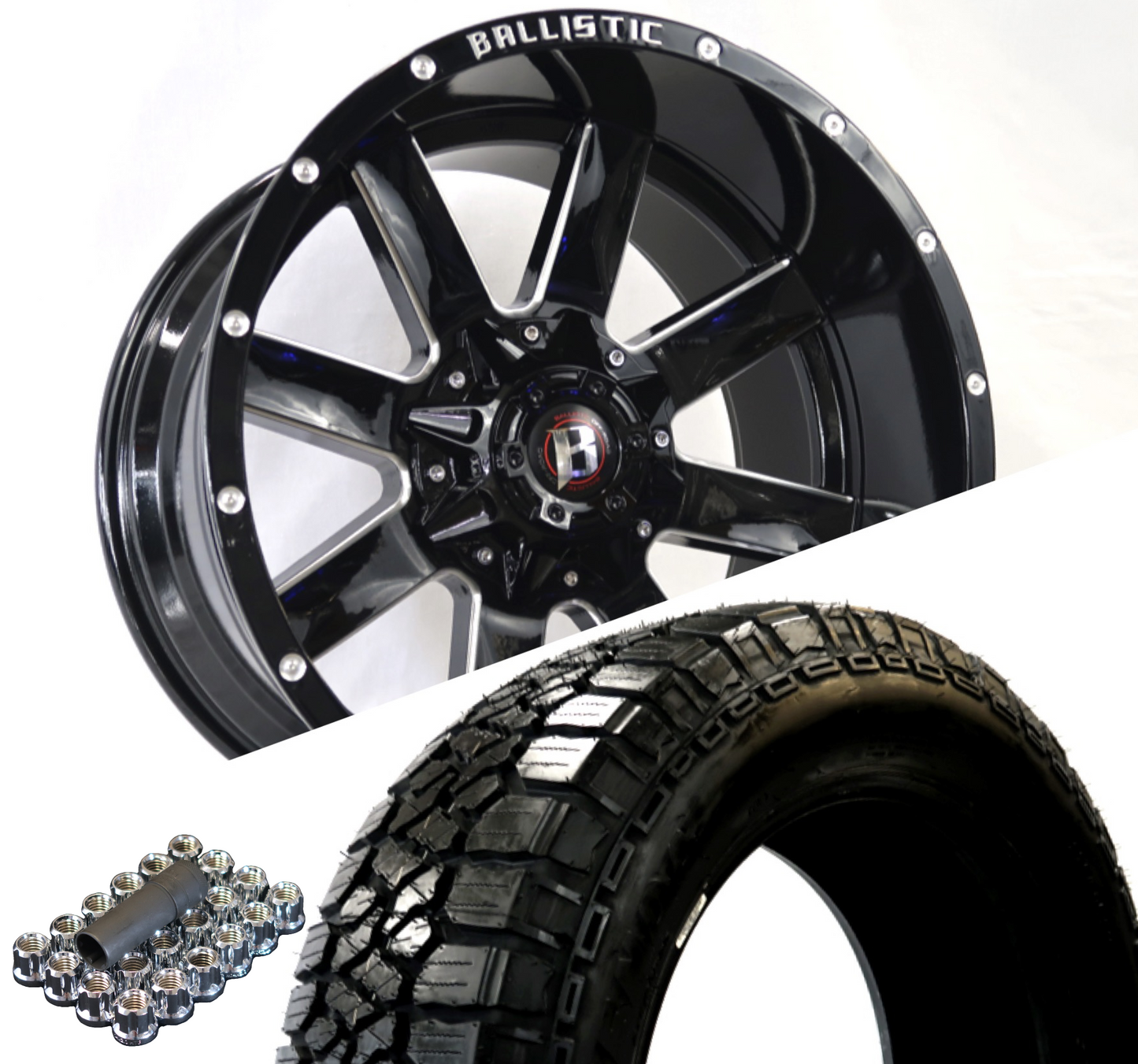 Ballistic 959 20x10 ET-19 8x170/8x180 Gloss Black Milled (Wheel and Tire Package) - Tires and Engine Performance