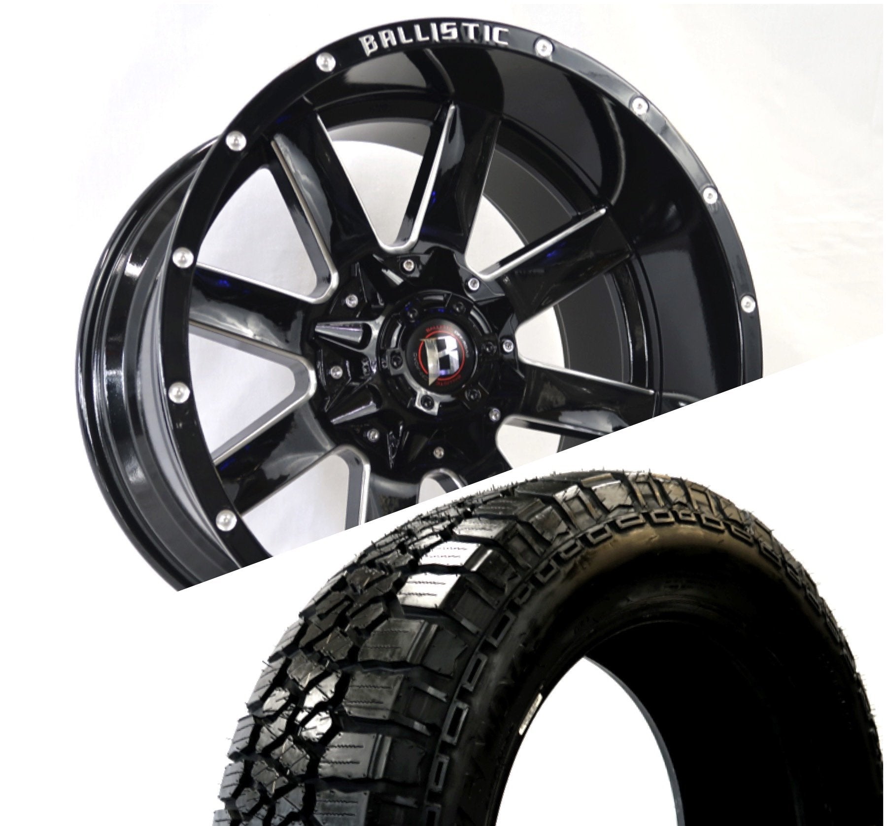 Ballistic 959 20x10 ET-19 6x135/6x139.7(6x5.5) Gloss Black Milled (Wheel and Tire Package) - Tires and Engine Performance