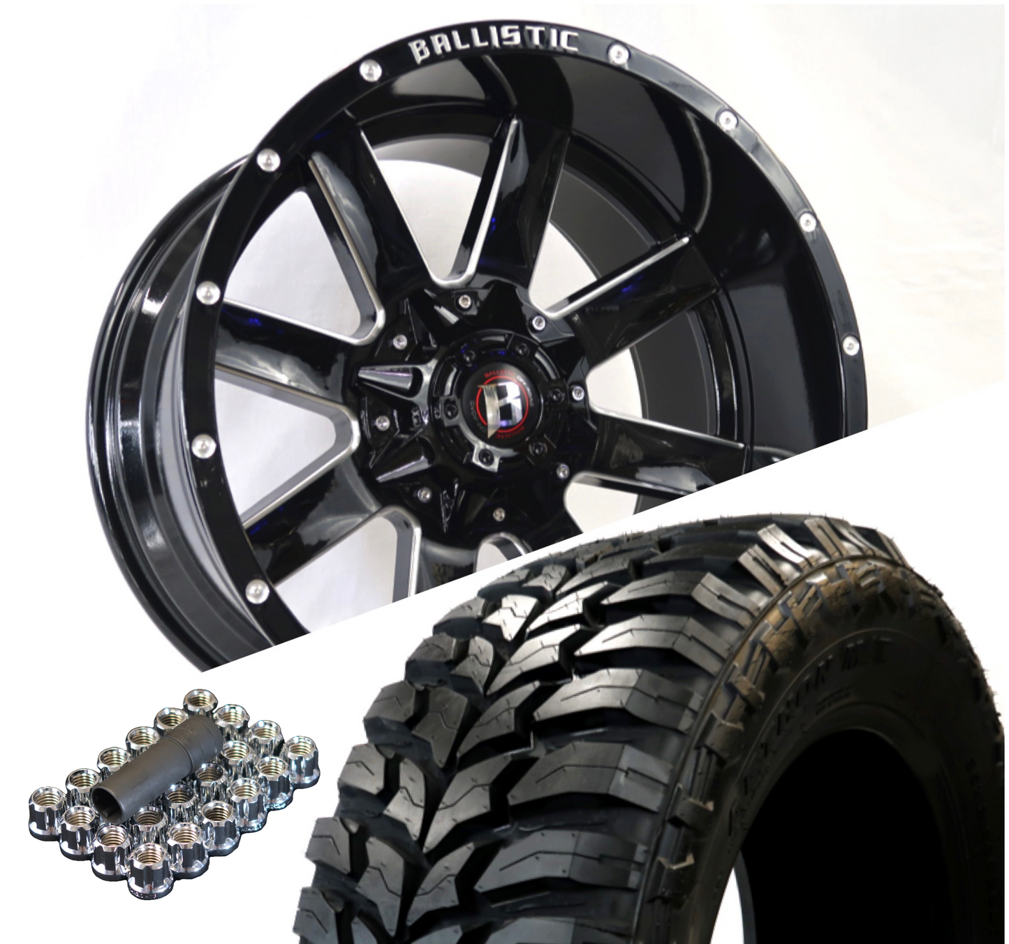 Ballistic 959 20x10 ET-19 8x170/8x180 Gloss Black Milled (Wheel and Tire Package) - Tires and Engine Performance