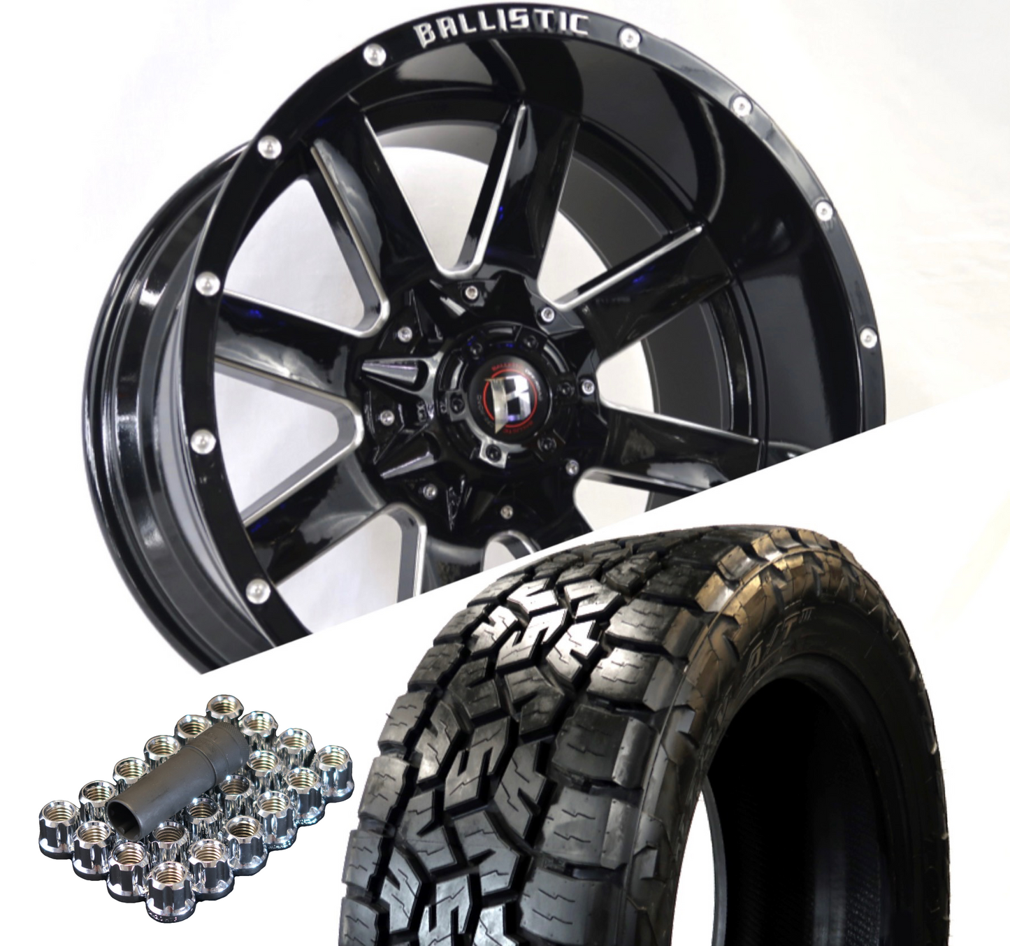 Ballistic 959 20x10 ET-19 8x170/8x180 Gloss Black Milled (Wheel and Tire Package) - Tires and Engine Performance