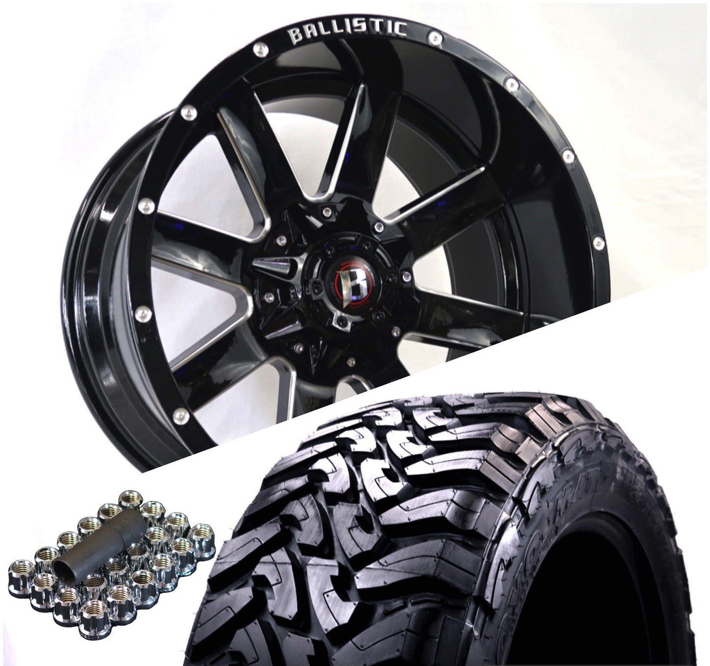 Ballistic 959 20x10 ET-19 8x170/8x180 Gloss Black Milled (Wheel and Tire Package) - Tires and Engine Performance