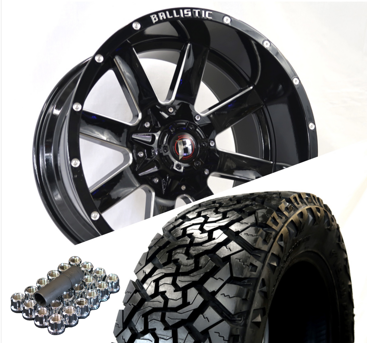 Ballistic 959 20x10 ET-19 6x135/6x139.7(6x5.5) Gloss Black Milled (Wheel and Tire Package) - Tires and Engine Performance