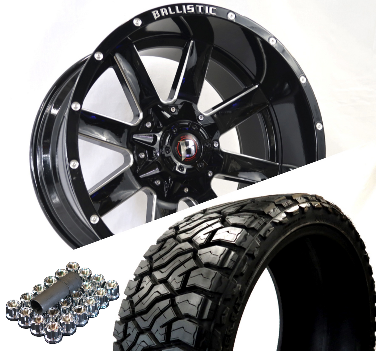 Ballistic 959 20x10 ET-19 8x170/8x180 Gloss Black Milled (Wheel and Tire Package) - Tires and Engine Performance
