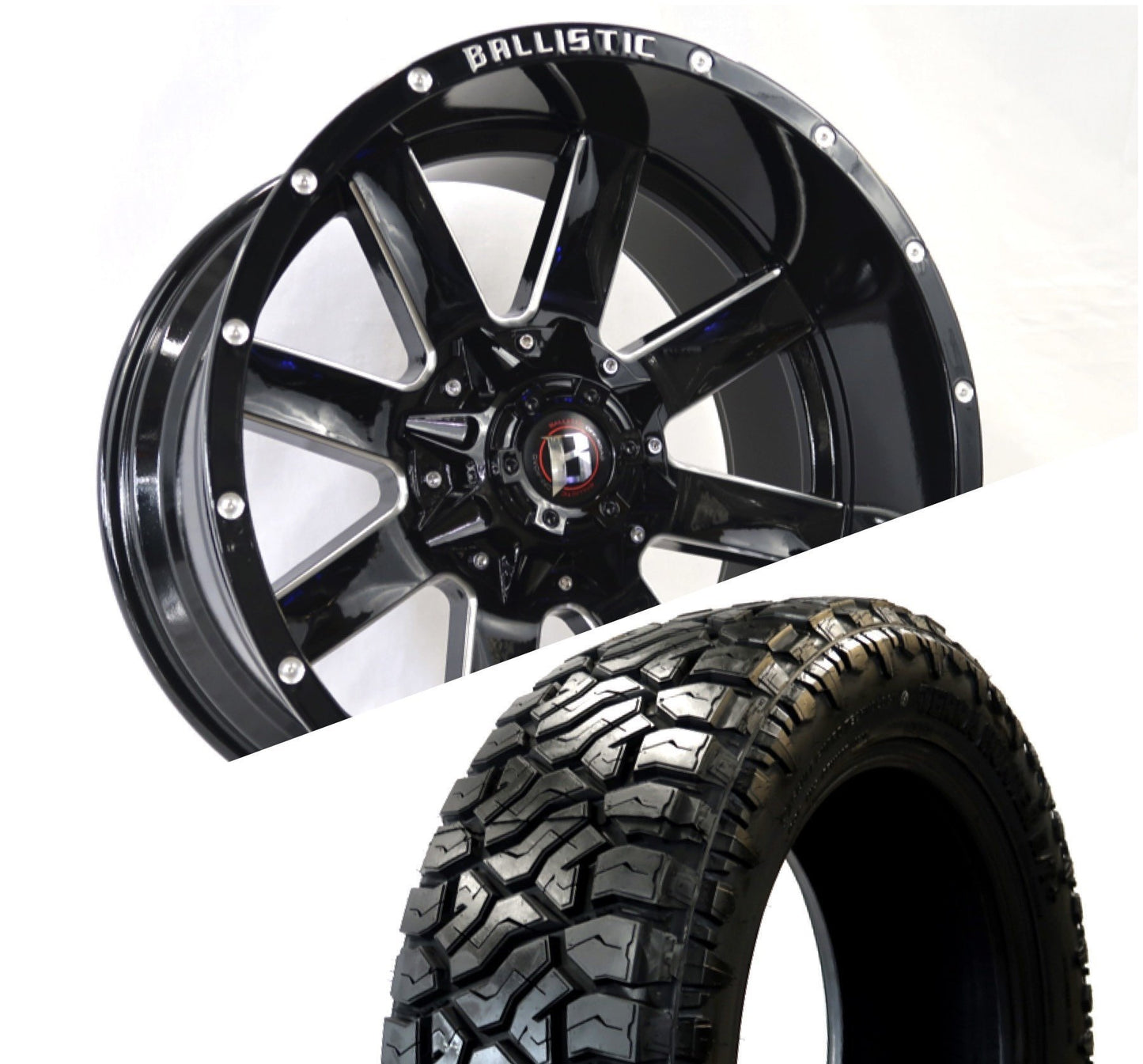 Ballistic 959 20x10 ET-19 8x170/8x180 Gloss Black Milled (Wheel and Tire Package) - Tires and Engine Performance