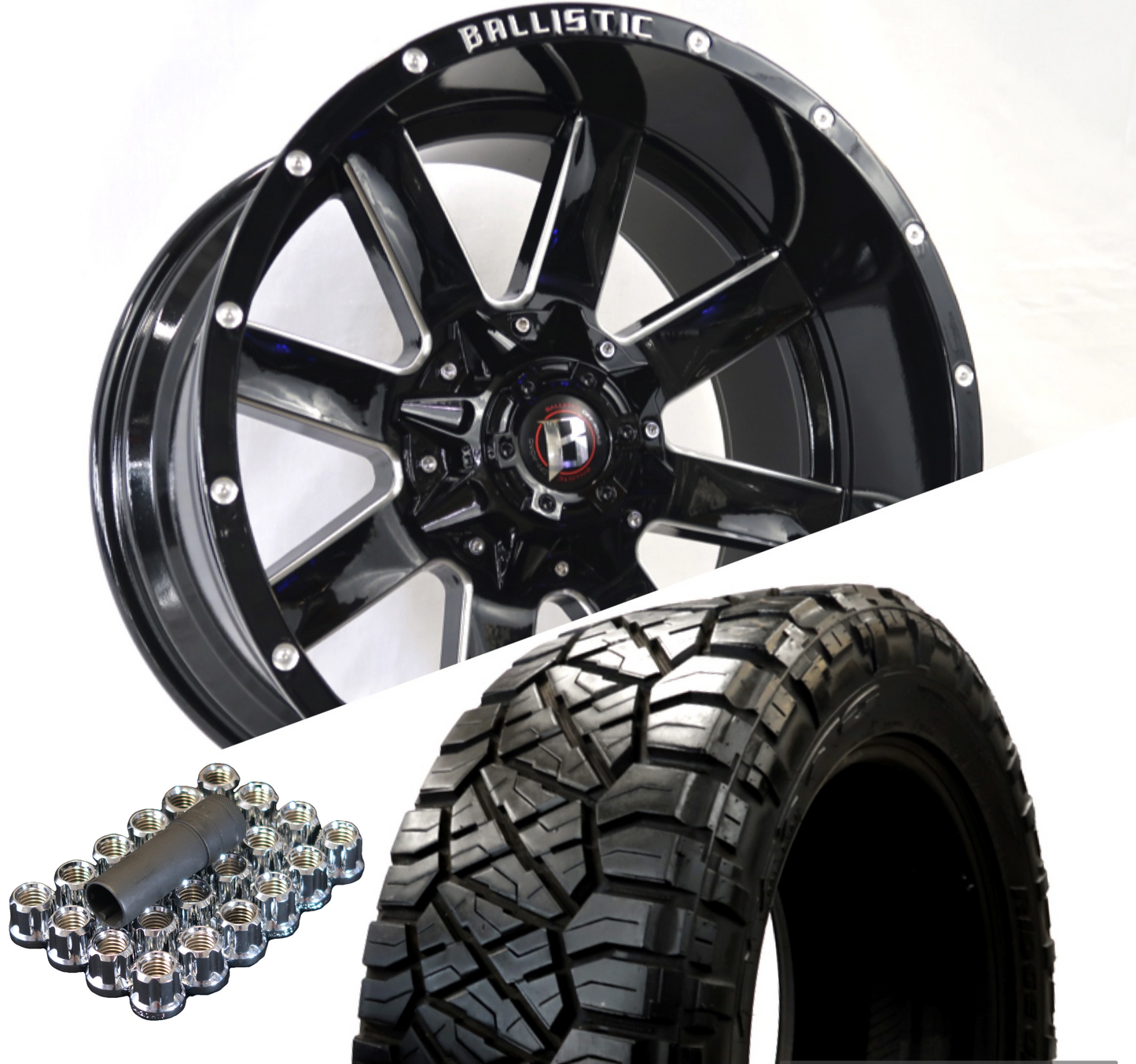 Ballistic 959 20x10 ET-19 8x170/8x180 Gloss Black Milled (Wheel and Tire Package) - Tires and Engine Performance
