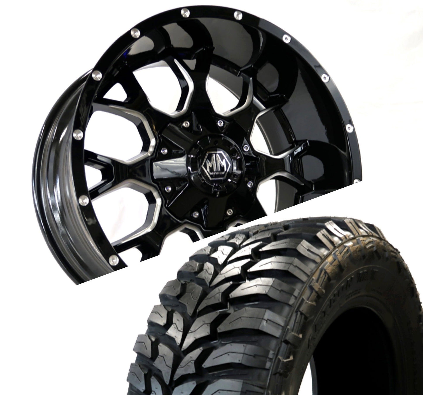 Mayhem 8015 Warrior 20x10 -25 6x135/6x139.7(6x5.5) Black and Milled Wheels and Tires Package Deal - Tires and Engine Performance