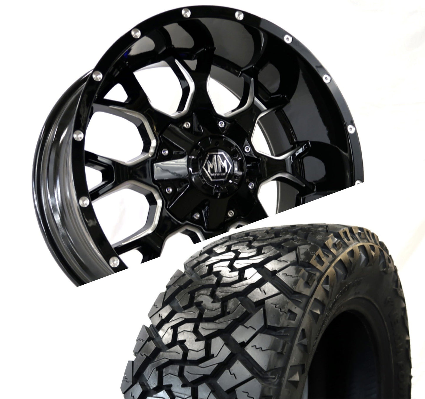 Mayhem 8015 Warrior 20x10 -25 6x135/6x139.7(6x5.5) Black and Milled Wheels and Tires Package Deal - Tires and Engine Performance