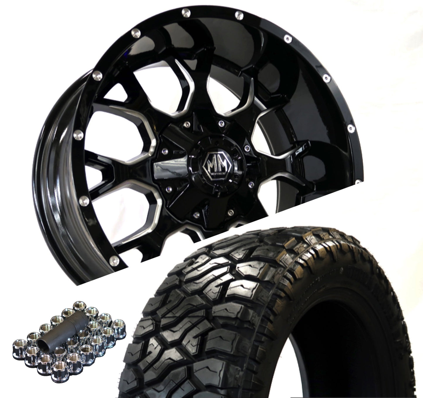 Mayhem 8015 Warrior 20x10 -25 6x135/6x139.7(6x5.5) Black and Milled Wheels and Tires Package Deal - Tires and Engine Performance