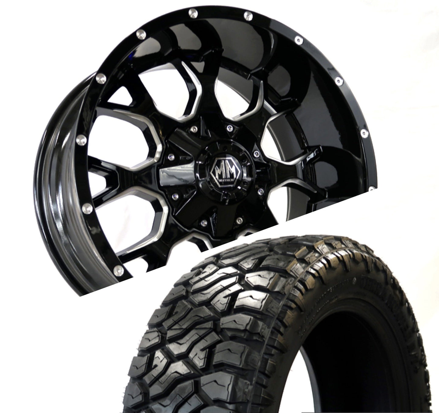 Mayhem 8015 Warrior 20x10 -25 6x135/6x139.7(6x5.5) Black and Milled Wheels and Tires Package Deal - Tires and Engine Performance