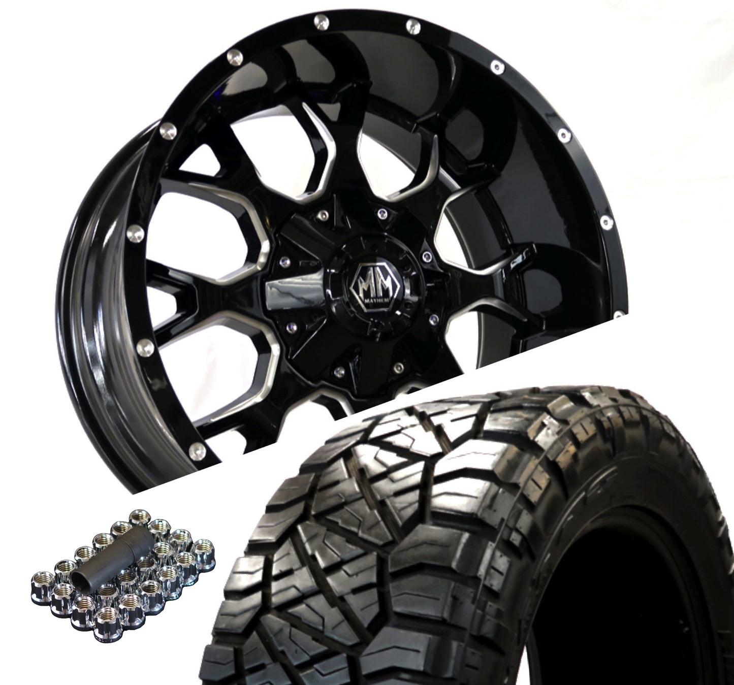 Mayhem 8015 Warrior 20x10 -25 6x135/6x139.7(6x5.5) Black and Milled Wheels and Tires Package Deal - Tires and Engine Performance