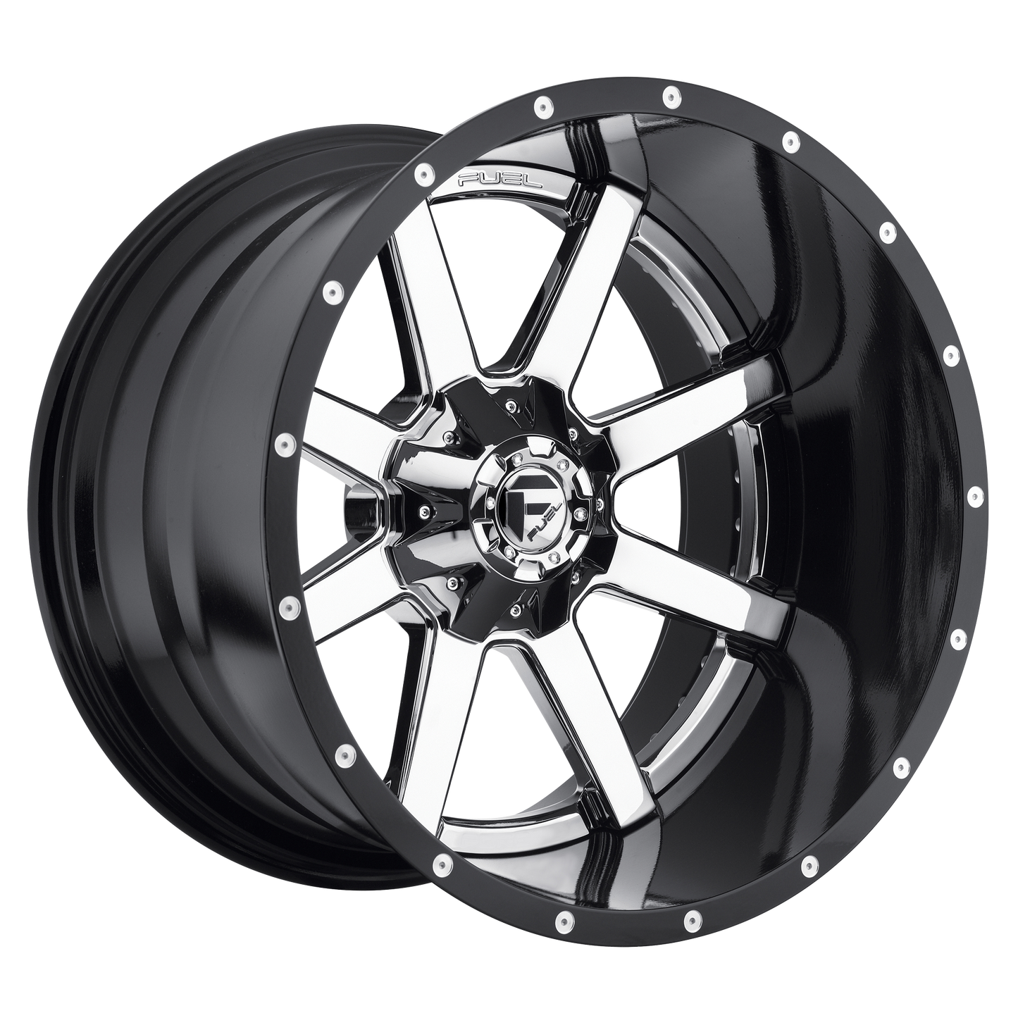 MAVERICK 24x14 6x135.00/6x139.70 CHROME PLATED GLOSS BLACK LIP (-75 mm) - Tires and Engine Performance