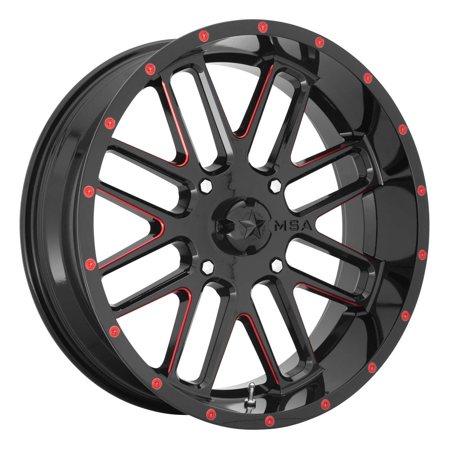 BANDIT 22x7 4x137.00 GLOSS BLACK MILLED W/ RED TINT (0 mm) - Tires and Engine Performance