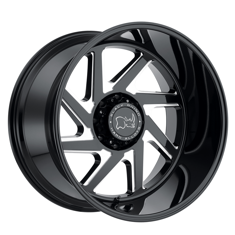 BLACK RHINO SWERVE 24X14 -76 8X180 GLOSS BLACK W/ DOUBLE MILLED SPOKES