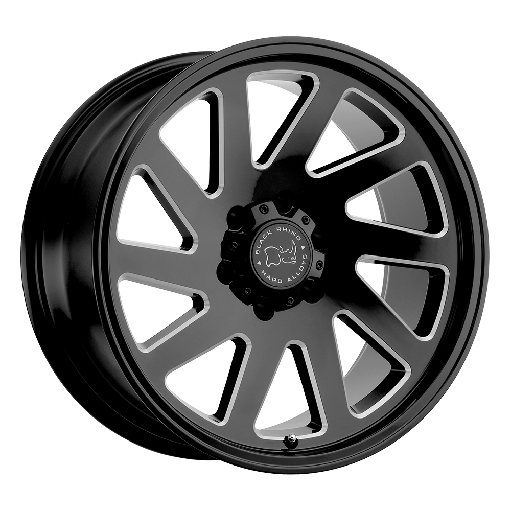 BLACK RHINO THRUST 22X12 -44 8X180 GLOSS BLACK W/ MILLED SPOKES