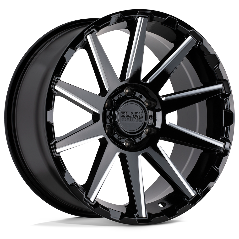 Black Rhino TYPHOON 20X9.5 12 6X135/6X135 GLOSS BLACK W/ MILLED SPOKES