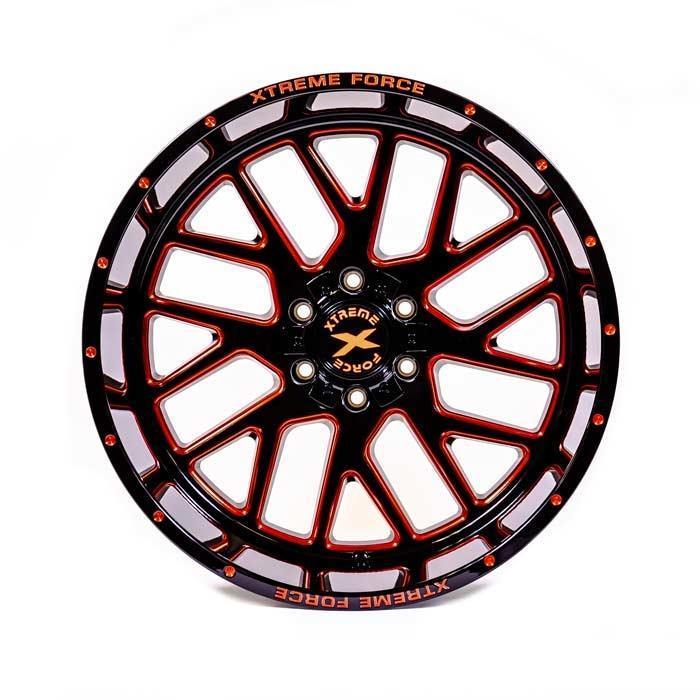Xtreme Force XF-10 20x10 -25 5x127 (5x5)/5x139.7 (5x5.5) Gloss Black with Red Milled - Tires and Engine Performance