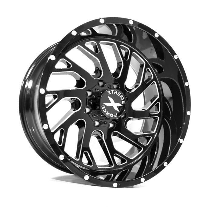Xtreme Force XF-8 24x14 -76 8x165.1 (8x6.5) Black and Milled - Tires and Engine Performance