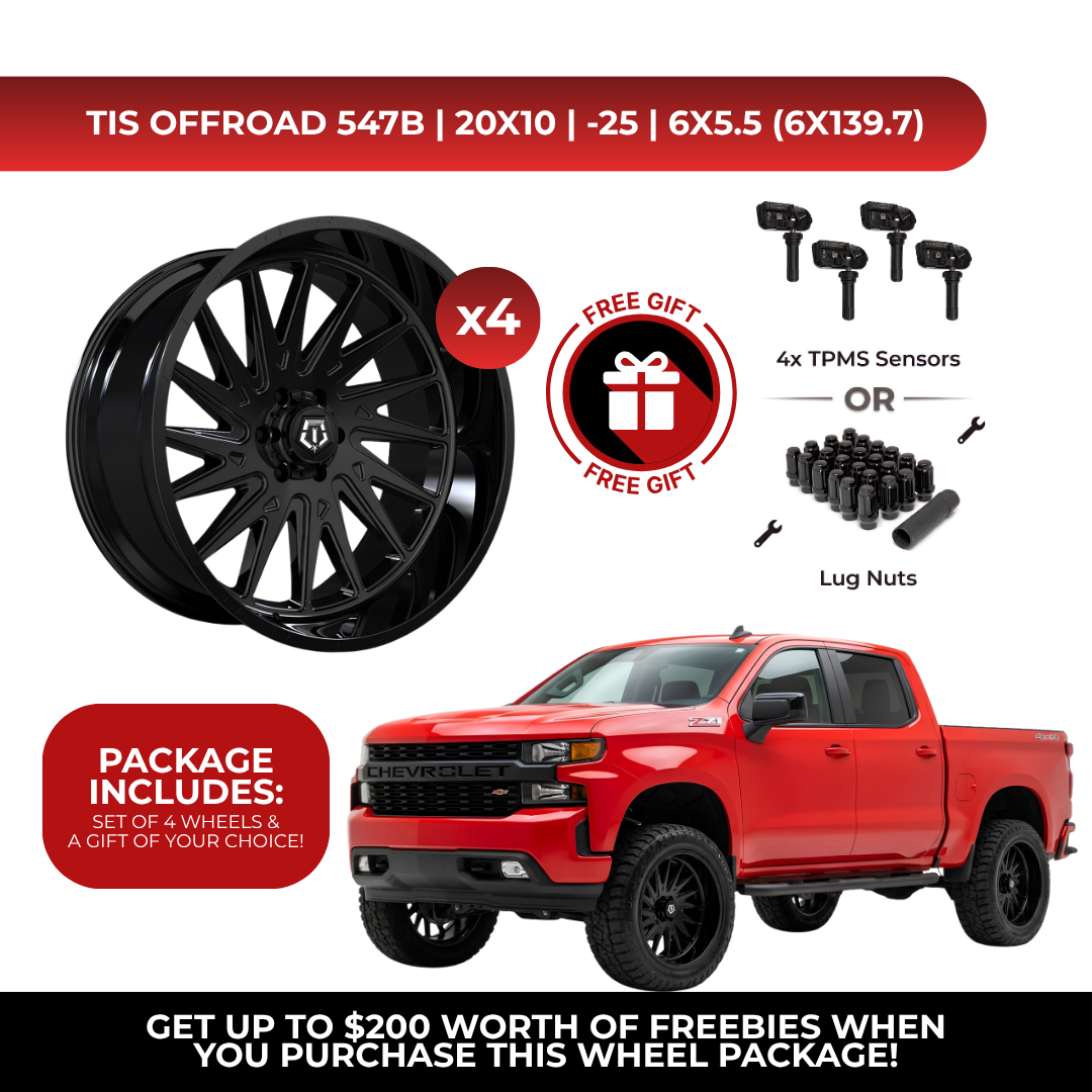 TIS 547B 20x10 -25 6x139.7 4pcs | Fits Chevy Silverado 1500 | Free TPMS Sensors or Lug Nuts
