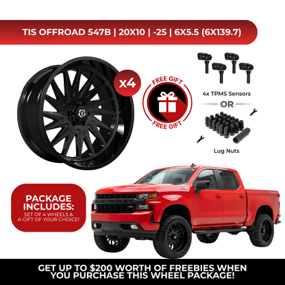 TIS 547B 20x10 -25 6x139.7 4pcs | Fits Chevy Silverado 1500 | Free TPMS Sensors or Lug Nuts