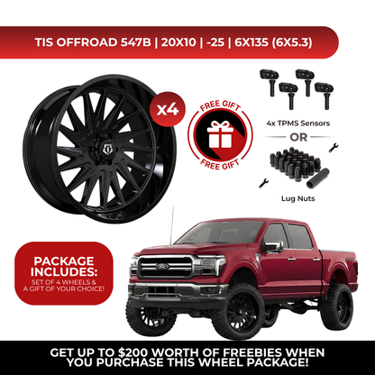 TIS 547B 20x10 -25 6x135 4pcs | Fits Ford F-150 | Free TPMS Sensors or Lug Nuts