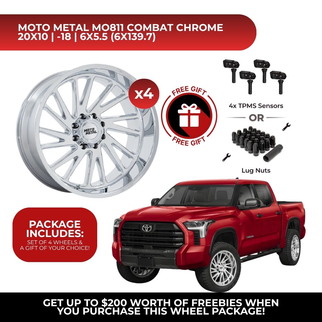 Moto Metal MO811 Combat 20x10 6x139.7 Chrome 4pcs | Fits Toyota Tundra | Free TPMS Sensors or Lug Nuts